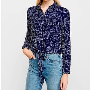 Express Printed Cinched Tie Waist Shirt
